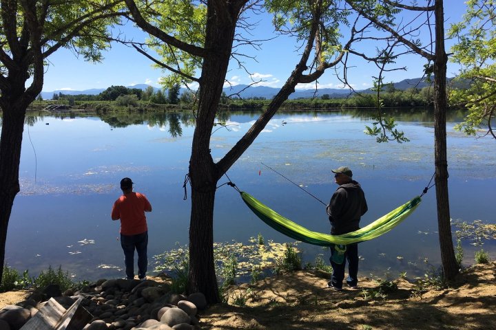a man standing next to a body of water
